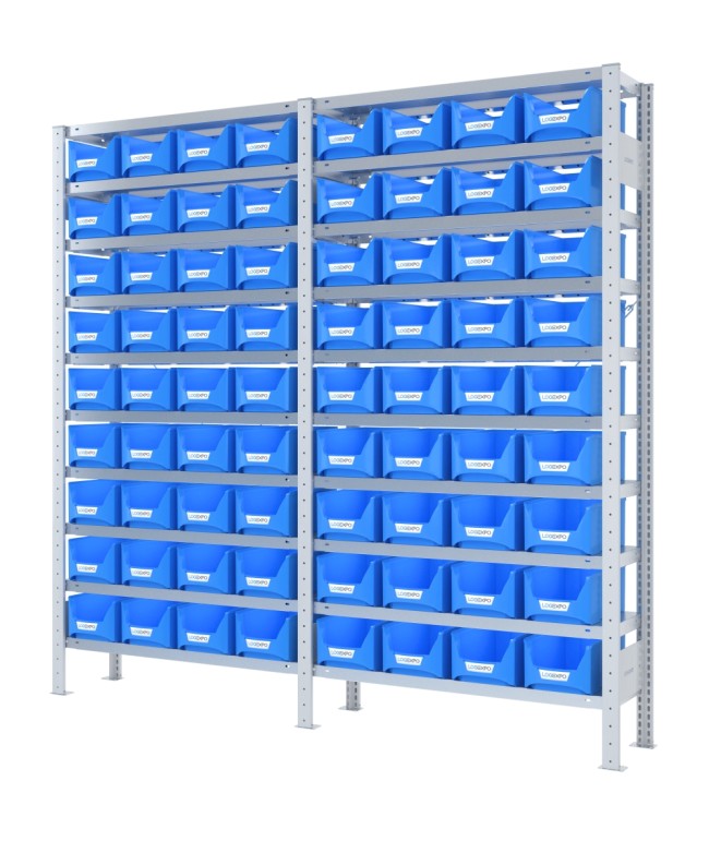 SCAFFALATURA PORTA CONTENITORI – 20 Ripiani – 72 Contenitori bocca di lupo