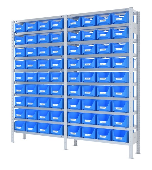 SCAFFALATURA PORTA CONTENITORI – 20 Ripiani – 72 Contenitori bocca di lupo