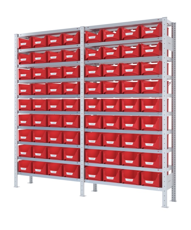 SCAFFALATURA PORTA CONTENITORI – 20 Ripiani – 72 Contenitori bocca di lupo