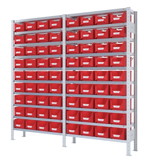 SCAFFALATURA PORTA CONTENITORI – 20 Ripiani – 72 Contenitori bocca di lupo