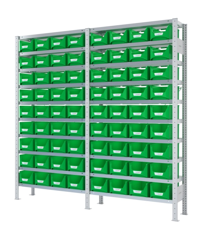 SCAFFALATURA PORTA CONTENITORI – 20 Ripiani – 72 Contenitori bocca di lupo