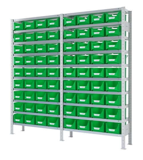 SCAFFALATURA PORTA CONTENITORI – 20 Ripiani – 72 Contenitori bocca di lupo