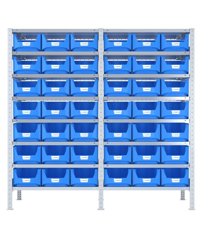 SCAFFALATURA CON CONTENITORI – 16 Ripiani – 42 Contenitori bocca di lupo