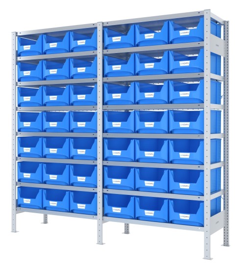 SCAFFALATURA CON CONTENITORI – 16 Ripiani – 42 Contenitori bocca di lupo