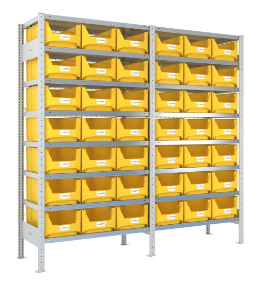 SCAFFALATURA CON CONTENITORI – 16 Ripiani – 42 Contenitori bocca di lupo