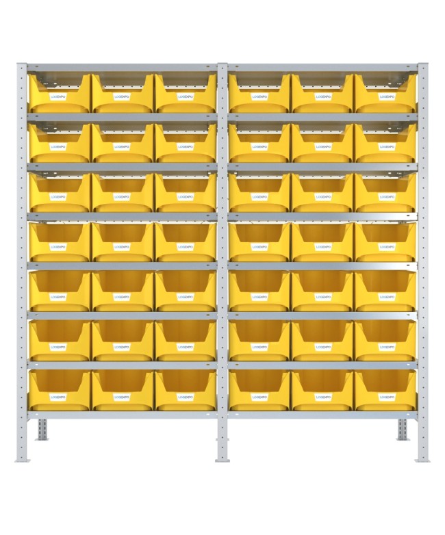 SCAFFALATURA CON CONTENITORI – 16 Ripiani – 42 Contenitori bocca di lupo