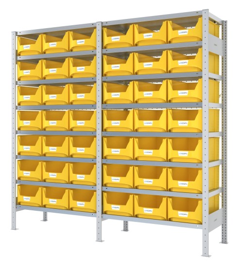 SCAFFALATURA CON CONTENITORI – 16 Ripiani – 42 Contenitori bocca di lupo