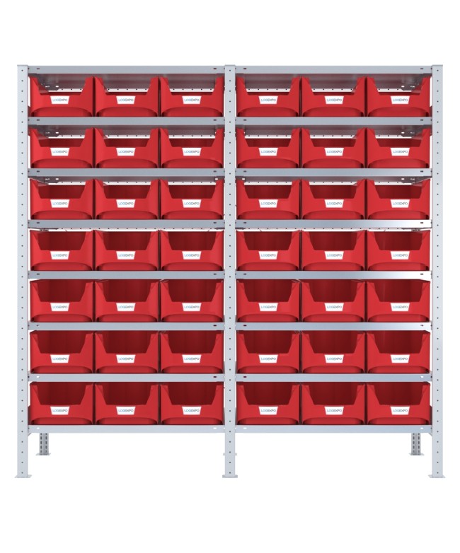 SCAFFALATURA CON CONTENITORI – 16 Ripiani – 42 Contenitori bocca di lupo