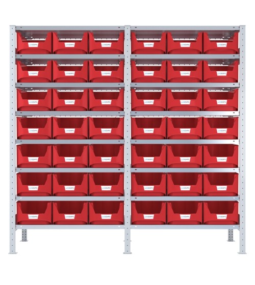 SCAFFALATURA CON CONTENITORI – 16 Ripiani – 42 Contenitori bocca di lupo