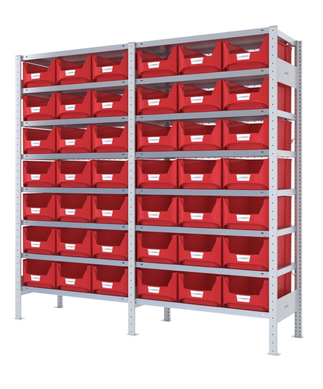 SCAFFALATURA CON CONTENITORI – 16 Ripiani – 42 Contenitori bocca di lupo