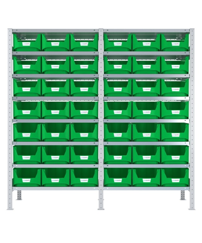 SCAFFALATURA CON CONTENITORI – 16 Ripiani – 42 Contenitori bocca di lupo