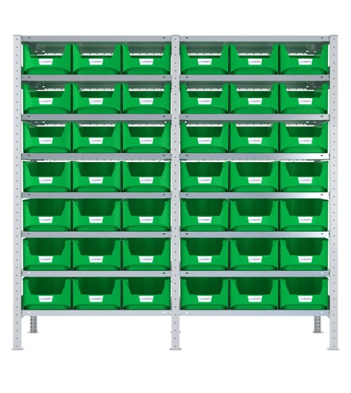 SCAFFALATURA CON CONTENITORI – 16 Ripiani – 42 Contenitori bocca di lupo