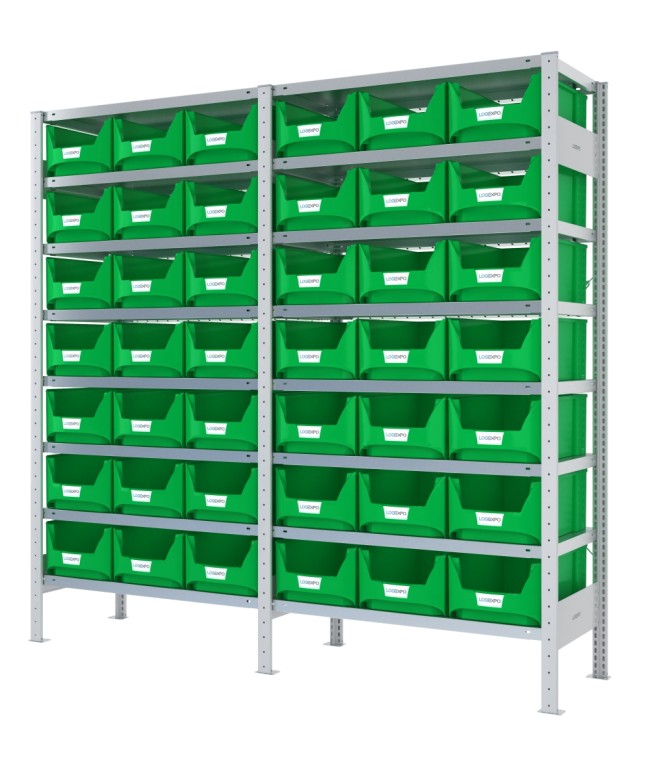 SCAFFALATURA CON CONTENITORI – 16 Ripiani – 42 Contenitori bocca di lupo