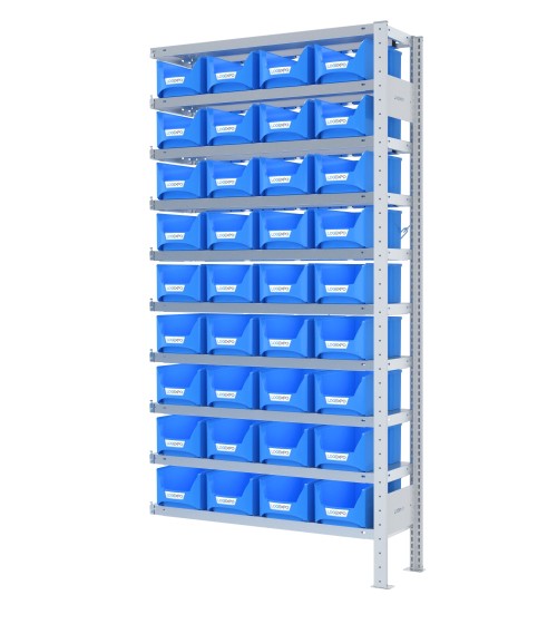 SCAFFALE AGGIUNTIVO PORTA CONTENITORI – 10 Ripiani – 36 Contenitori bocca di lupo