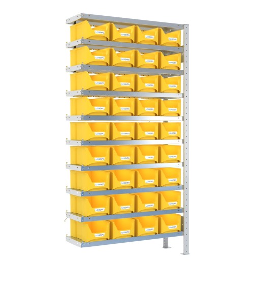 SCAFFALE AGGIUNTIVO PORTA CONTENITORI – 10 Ripiani – 36 Contenitori bocca di lupo