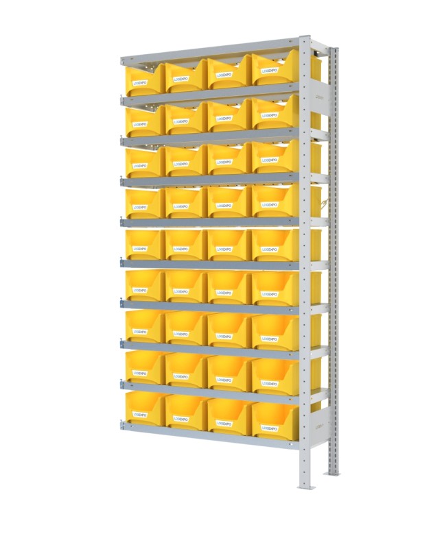 SCAFFALE AGGIUNTIVO PORTA CONTENITORI – 10 Ripiani – 36 Contenitori bocca di lupo