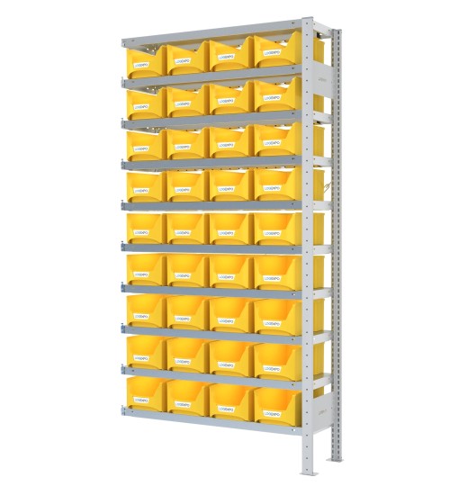 SCAFFALE AGGIUNTIVO PORTA CONTENITORI – 10 Ripiani – 36 Contenitori bocca di lupo