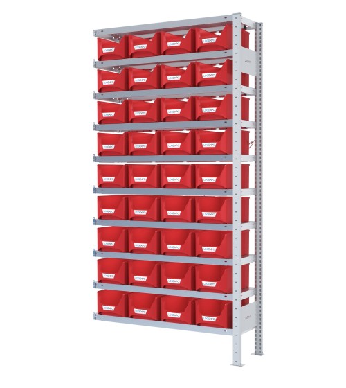 SCAFFALE AGGIUNTIVO PORTA CONTENITORI – 10 Ripiani – 36 Contenitori bocca di lupo