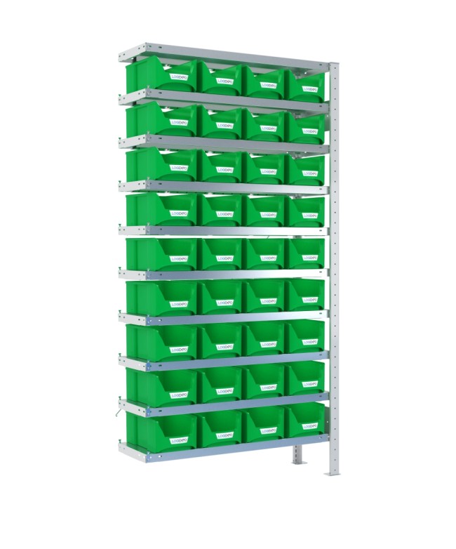 SCAFFALE AGGIUNTIVO PORTA CONTENITORI – 10 Ripiani – 36 Contenitori bocca di lupo