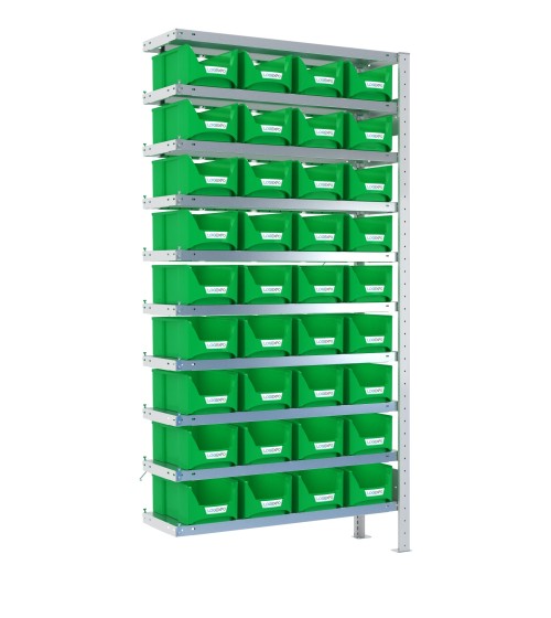 SCAFFALE AGGIUNTIVO PORTA CONTENITORI – 10 Ripiani – 36 Contenitori bocca di lupo