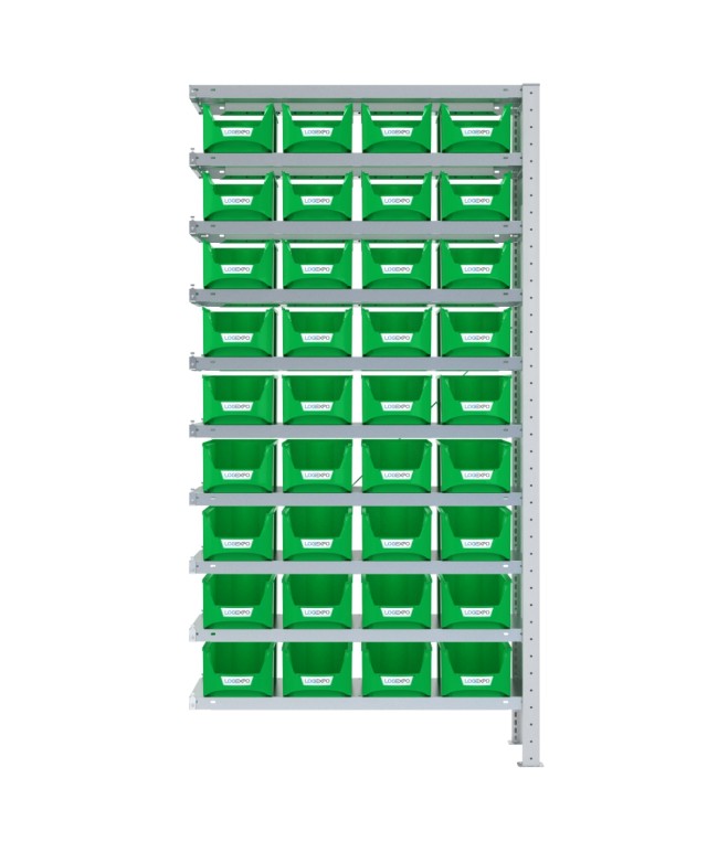 SCAFFALE AGGIUNTIVO PORTA CONTENITORI – 10 Ripiani – 36 Contenitori bocca di lupo