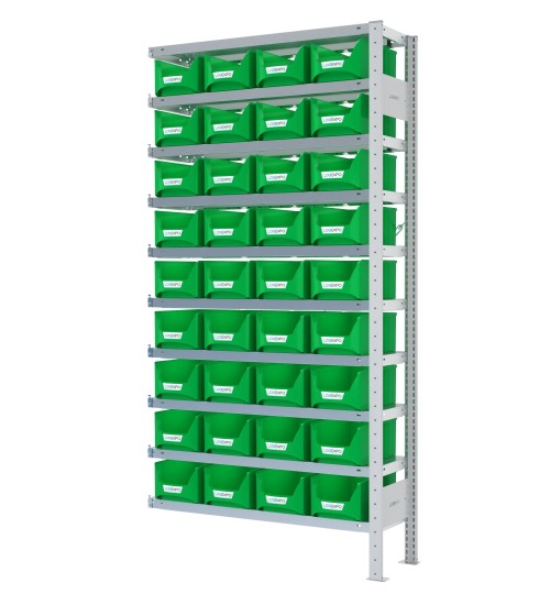 SCAFFALE AGGIUNTIVO PORTA CONTENITORI – 10 Ripiani – 36 Contenitori bocca di lupo