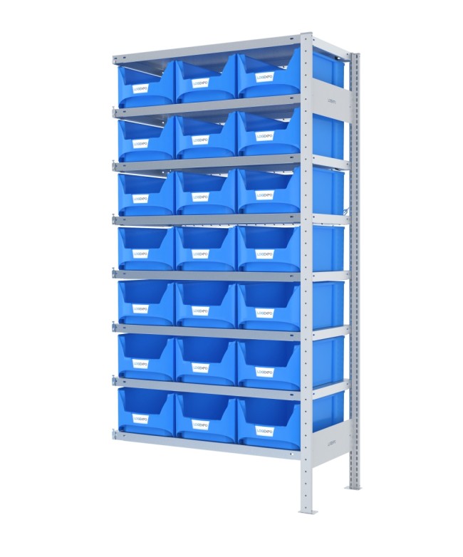 SCAFFALE AGGIUNTIVO CON CONTENITORI – 8 Ripiani – 21 Cassette bocca di lupo