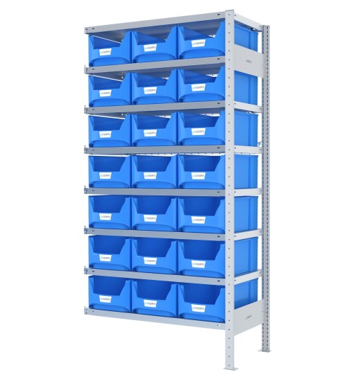 SCAFFALE AGGIUNTIVO CON CONTENITORI – 8 Ripiani – 21 Cassette bocca di lupo