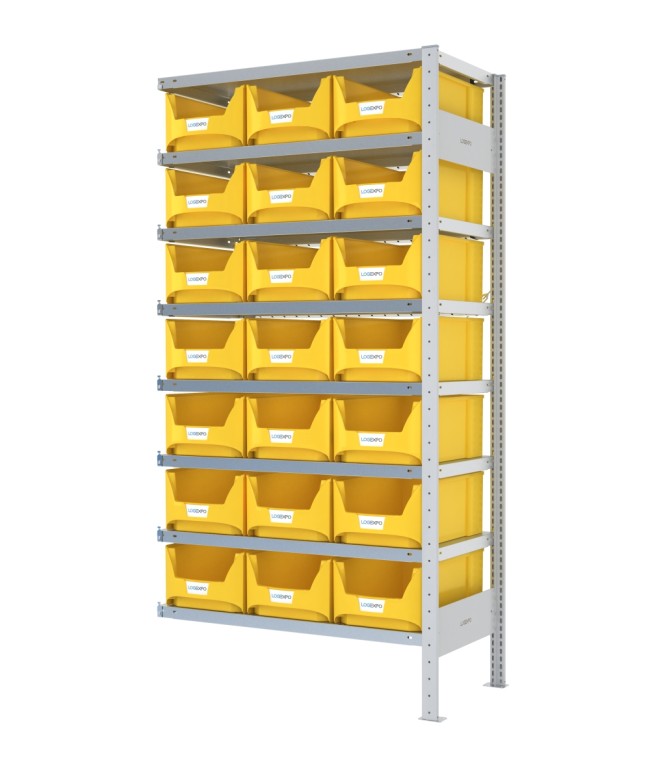 SCAFFALE AGGIUNTIVO CON CONTENITORI – 8 Ripiani – 21 Cassette bocca di lupo