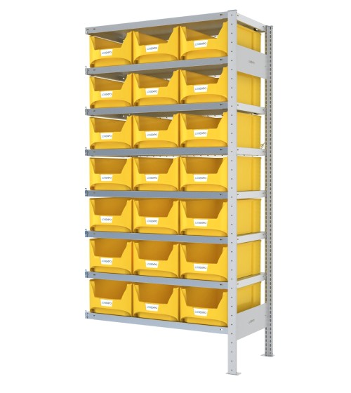 SCAFFALE AGGIUNTIVO CON CONTENITORI – 8 Ripiani – 21 Cassette bocca di lupo