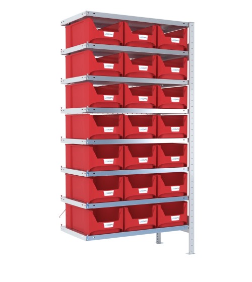 SCAFFALE AGGIUNTIVO CON CONTENITORI – 8 Ripiani – 21 Cassette bocca di lupo