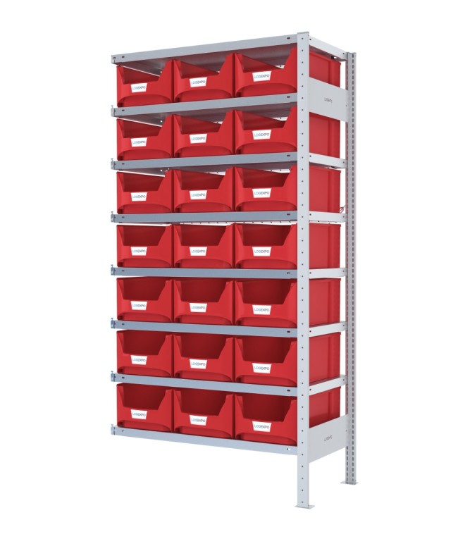 SCAFFALE AGGIUNTIVO CON CONTENITORI – 8 Ripiani – 21 Cassette bocca di lupo