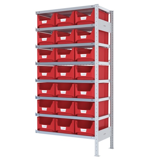 SCAFFALE AGGIUNTIVO CON CONTENITORI – 8 Ripiani – 21 Cassette bocca di lupo