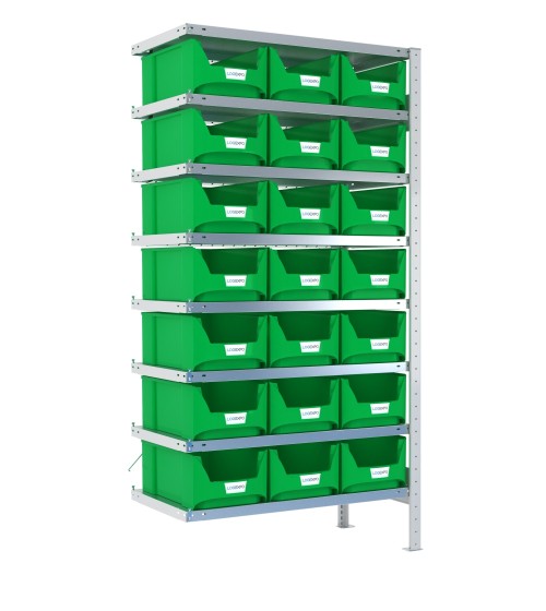 SCAFFALE AGGIUNTIVO CON CONTENITORI – 8 Ripiani – 21 Cassette bocca di lupo