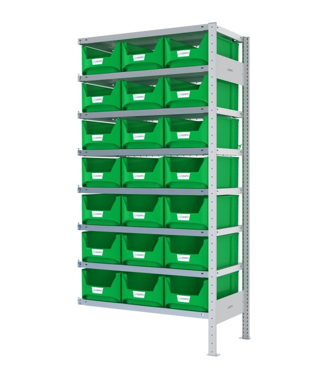 SCAFFALE AGGIUNTIVO CON CONTENITORI – 8 Ripiani – 21 Cassette bocca di lupo