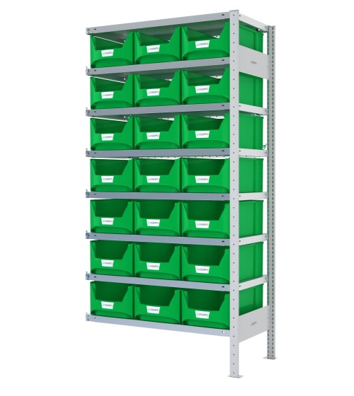 SCAFFALE AGGIUNTIVO CON CONTENITORI – 8 Ripiani – 21 Cassette bocca di lupo