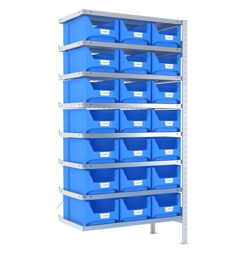 SCAFFALE AGGIUNTIVO CON CONTENITORI – 8 Ripiani – 21 Cassette bocca di lupo