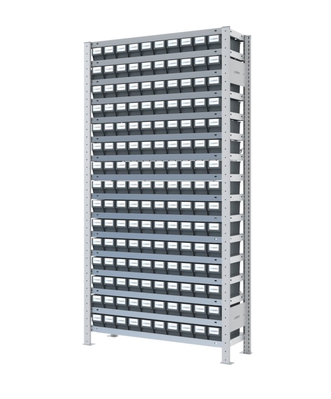 SCAFFALE CON CASSETTINE ESTRAIBILI - 150 Contenitori in plastica portaminuteria