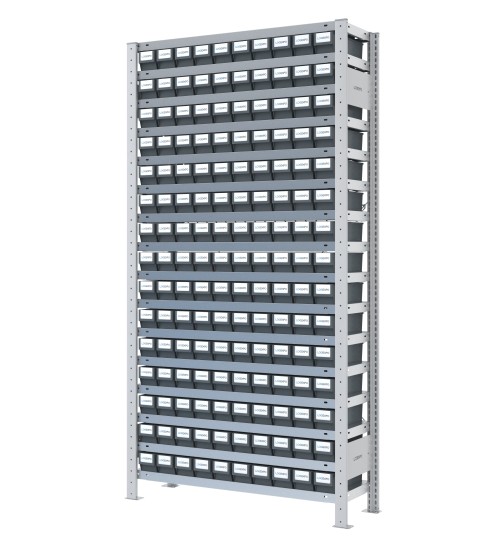 SCAFFALE CON CASSETTINE ESTRAIBILI - 150 Contenitori in plastica portaminuteria