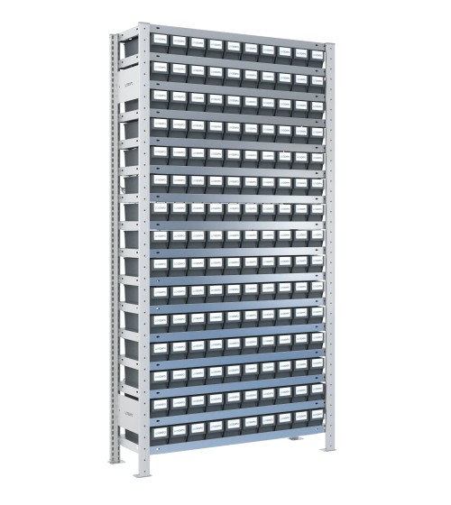 SCAFFALE CON CASSETTINE ESTRAIBILI - 150 Contenitori in plastica portaminuteria