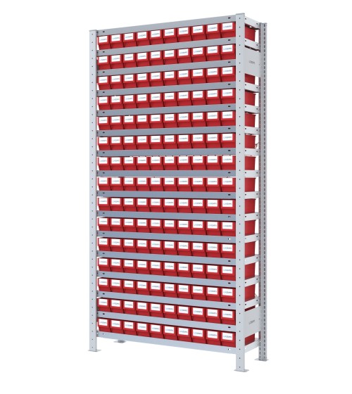 SCAFFALE CON CASSETTINE ESTRAIBILI - 150 Contenitori in plastica portaminuteria