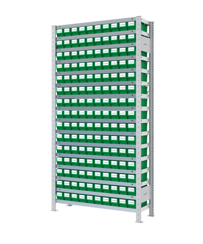 SCAFFALE CON CASSETTINE ESTRAIBILI - 150 Contenitori in plastica portaminuteria