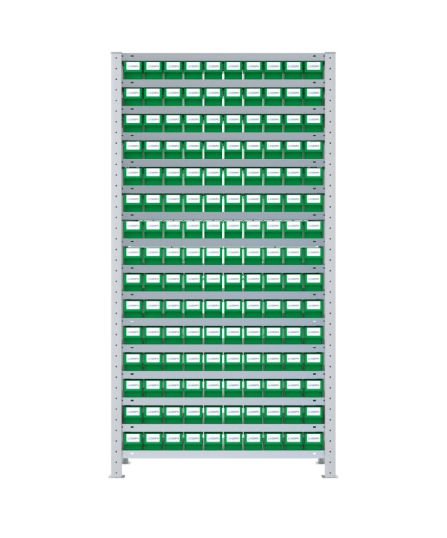 SCAFFALE CON CASSETTINE ESTRAIBILI - 150 Contenitori in plastica portaminuteria