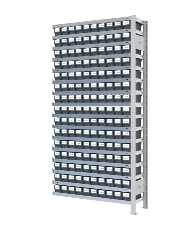 SCAFFALE AGGIUNTIVO CON CONTENITORI - Completo di 150 cassette in plastica