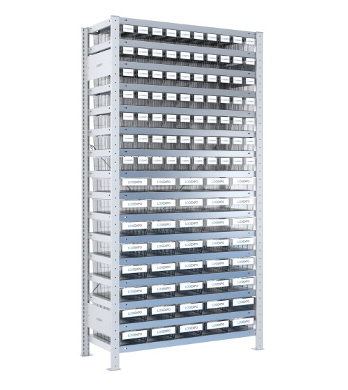 SCAFFALE CON CONTENITORI TRASPARENTI - 110 Cassette estraibili