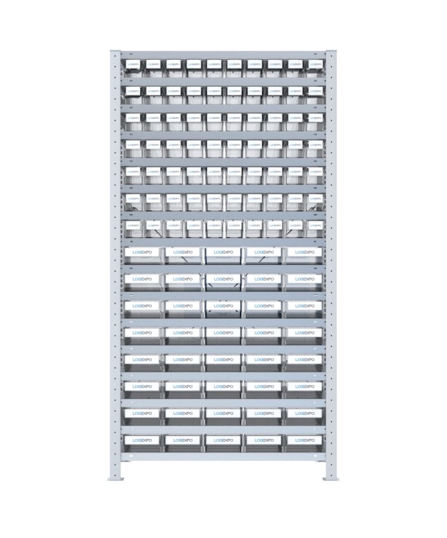 SCAFFALE CON CONTENITORI TRASPARENTI - 110 Cassette estraibili
