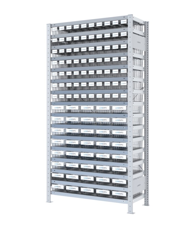 SCAFFALE CON CONTENITORI TRASPARENTI - 110 Cassette estraibili