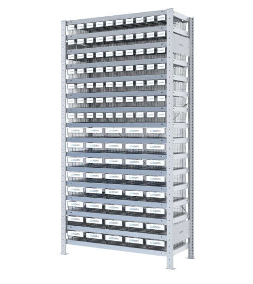 SCAFFALE CON CONTENITORI TRASPARENTI - 110 Cassette estraibili