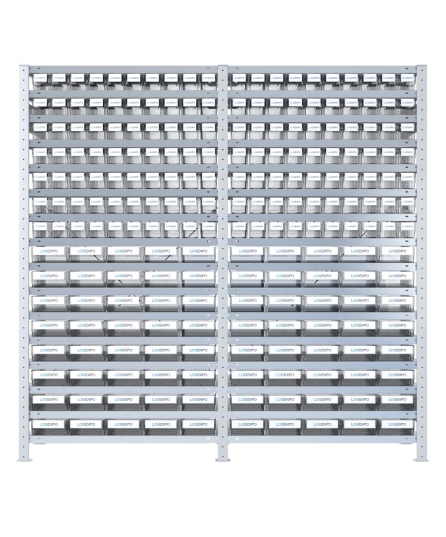SCAFFALATURA DOPPIA CON CONTENITORI TRASPARENTI - 220 Cassette estraibili