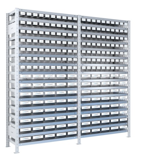 SCAFFALATURA DOPPIA CON CONTENITORI TRASPARENTI - 220 Cassette estraibili